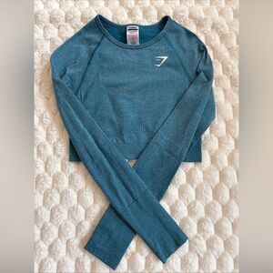 Gymshark Vital Seamless Women’s Long Sleeve Crop Top Blue Thumb Hole Active